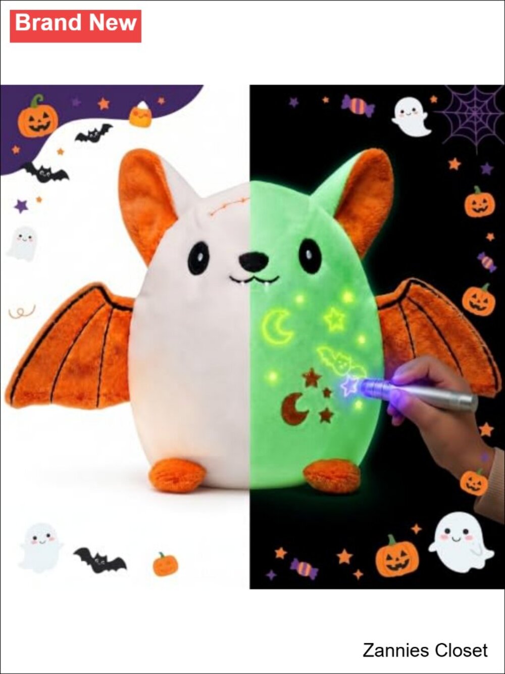 👻 Glow in the Dark Bat Plush Toy Kids UV Doodle Stuffed Animal